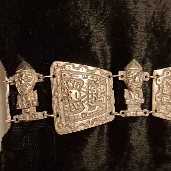 Antique Industria Peruana Aztec Maya Bracelet 900 Silver - Picture 3 of 13